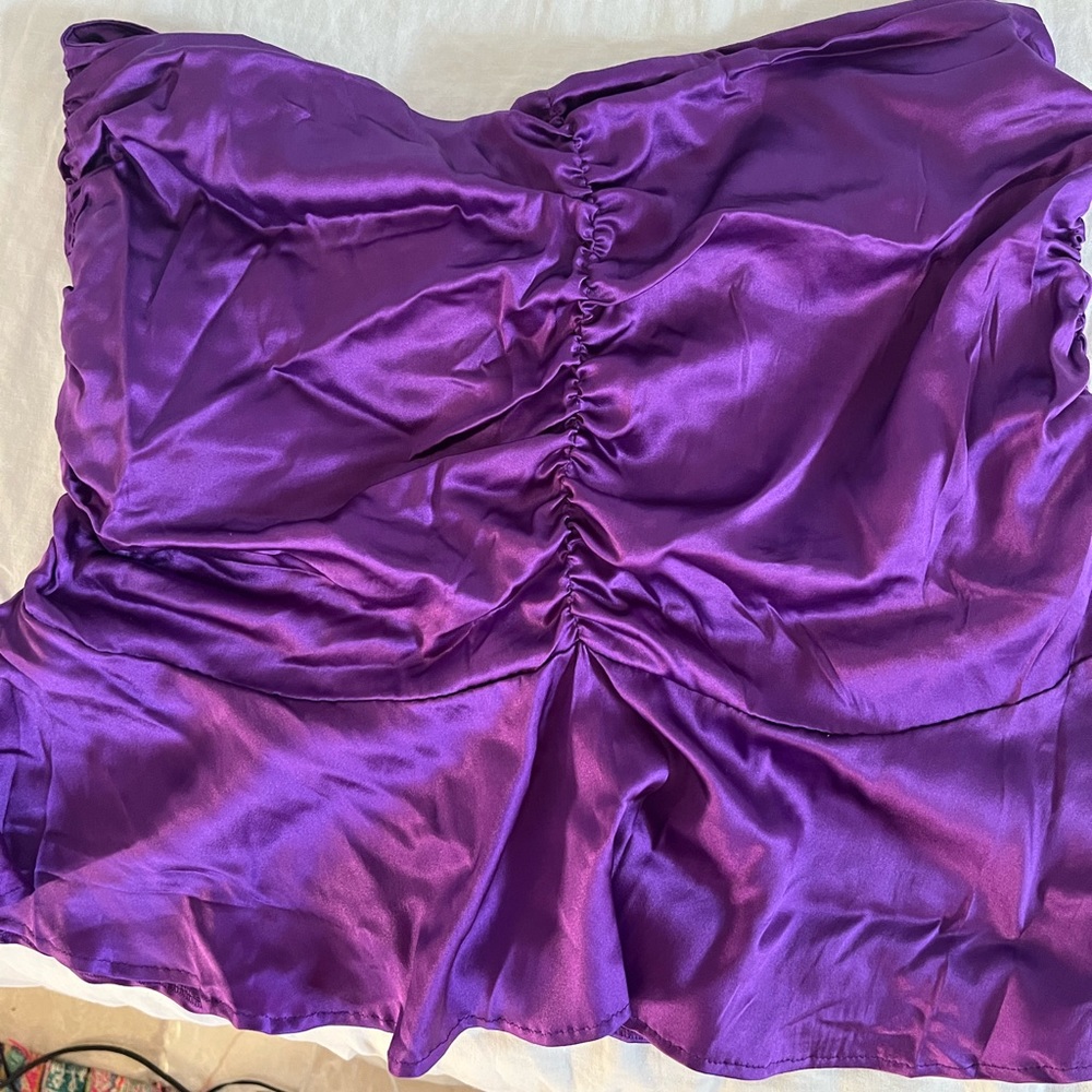 Purple silk skirt with rouching and ruffle
